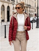 Dámská prošívaná přechodová bunda s kapucí, bordová, FashionStreet TY5885 Dámská prošívaná přechodová bunda s kapucí, bordová, FashionStreet TY5885