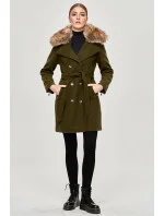 Dámský kabát v khaki barvě s kožešinou (JC241)