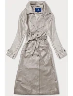 Béžový dvouřadový klasický dámský kabát z ekologické kůže AnnGissy (AG6-30)