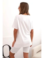 Dámský bavlněný komplet s krátkým rukávem a šortkami bílý