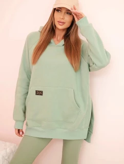 Dámská bavlněná souprava mikina s kapucí a legíny s vysokým pasem tmavá máta