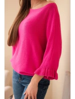 Dámský svetr typu netopýr s kulatým výstřihem fuchsie