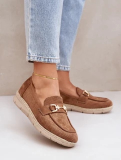 Prodyšné mokasíny se zlatým detailem a jutovou pleteninou hnědé Lainer