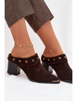 Semišové dámské sandály na podpatku D&A CR61-3059 čokoládové