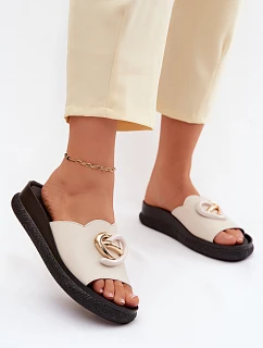 Kožené pantofle s ozdobným detailem S.Barski KV61-6046 Béžové