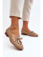 Béžové dámské prolamované baleríny s mašlí Nestavia