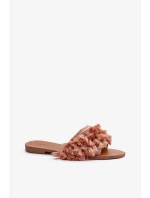 Dámské ploché pantofle s třásněmi, špinavě růžová Rialle Dámské ploché pantofle s třásněmi, špinavě růžová Rialle