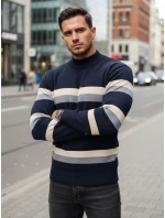 Pánský pruhovaný svetr s polovičním rolákem tmavě modrý FashionStreet WX2126 Pánský pruhovaný svetr s polovičním rolákem tmavě modrý FashionStreet WX2126