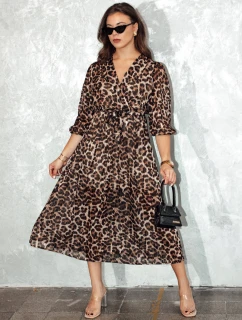 Dámské midi šaty LEOPRINTI v jedné velikosti s leopardím potiskem FashionStreet EY2548