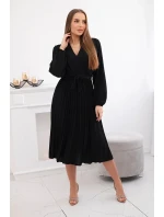 Šaty se svázaným plisovaným lemem černý
