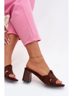 Dámské páskové sandály na podpatku Eko semišové Čokoládové Corivelle