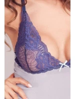 Dámská noční košile Lily Světle šedá s modrou - EWANA