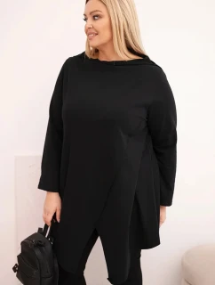 Dámská bavlněná blůza Plus Size asymetrická s ohrnovacím rukávem černá