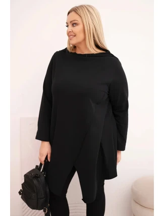 Dámská bavlněná blůza Plus Size asymetrická s ohrnovacím rukávem černá