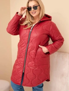 Dámská zimní prošívaná bunda Plus Size s kapucí bordová
