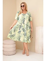 Dámské viskózové šaty pro plnoštíhlé s krátkým rukávem a paisley potiskem světle zelená
