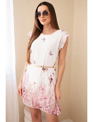 Dámské šaty s plisovaným rukávem a ozdobným páskem růžová Dámské šaty s plisovaným rukávem a ozdobným páskem růžová