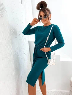 Dámské midi šaty v mořské barvě s páskem (773)