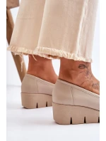 Kůže Wedge Mokasíny Béžove Felicita