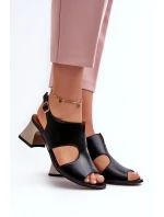 Dámské kožené sandály na podpatku Maciejka 06566-01 černé