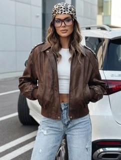 Dámská kožená bunda bomber hnědá FashionStreet TY5219