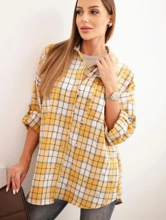 Dámská kostkovaná bavlněná košile s efektem obnošení hořčicová