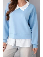 Dámská máslová mikina z viskózy s košilovou vsadkou modrá