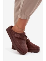 Dámské teplé pantofle s kožešinou na platformě čokoládové Azida