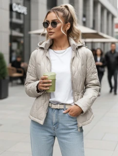 Dámská prošívaná bunda s kapucí světle šedá FashionStreet TY5535