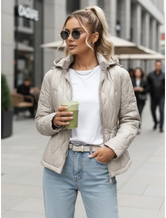 Dámská prošívaná bunda s kapucí světle šedá FashionStreet TY5535