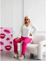 Elegantní dámské kalhoty plus size v malinové barvě (728) Elegantní dámské kalhoty plus size v malinové barvě (728)