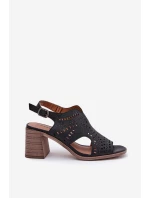 Dámské Sandály S Prořezáváním Na Podpatku Černé Tosine