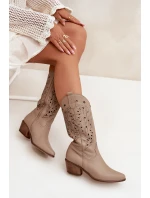 Kožené Kozačky S Vzorkovaným Svrškem Tmavě Béžové Zazoo 3714 Kožené Kozačky S Vzorkovaným Svrškem Tmavě Béžové Zazoo 3714