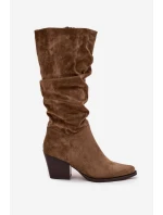 Dámské kozačky s našitou horní částí na podpatku zateplené zelené Paelina