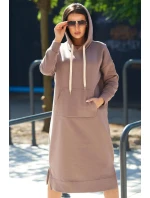 Dlouhé šaty s kapucí 9623 Tmávě béžová - K-Fashion