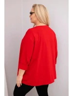 Dámská plus size blůza s bavlnou, dlouhým rukávem a řasením červená
