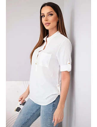Dámská košilová bavlněná halenka s krátkým rukávem a kapsičkou bílá Dámská košilová bavlněná halenka s krátkým rukávem a kapsičkou bílá
