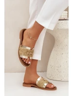 Kožené pantofle s ozdobným detailem a pletením Zazoo 40426 zlaté