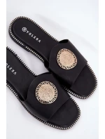 Ekokožené Pantofle Na Plošem Podpatku S Dekorací Černé Tatereia Ekokožené Pantofle Na Plošem Podpatku S Dekorací Černé Tatereia