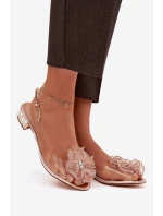 Průhledné sandály na nízkém podpatku s krystaly a ozdobou D&A MR52-230 růžové zlato