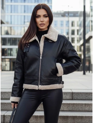Dámská kožená bunda s ovčí kůží SHEREB black FashionStreet TY4756z Dámská kožená bunda s ovčí kůží SHEREB black FashionStreet TY4756z