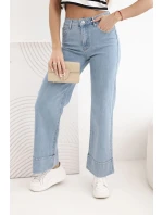 Dámské kalhoty s širokými nohavicemi a vysokým pasem denim modré