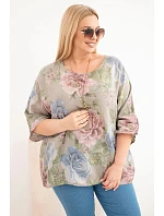 Dámská bavlněná halenka Plus Size s krátkým rukávem a květinovým vzorem fango Dámská bavlněná halenka Plus Size s krátkým rukávem a květinovým vzorem fango