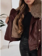 Dámská kožená bunda s kožešinou vínová FashionStreet TY5208
