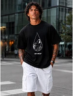 Pánské bavlněné tričko oversize s potiskem černé FashionStreet NX1001R Pánské bavlněné tričko oversize s potiskem černé FashionStreet NX1001R