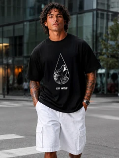 Pánské bavlněné tričko oversize s potiskem černé FashionStreet NX1001R