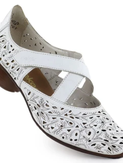 Dámské kožené polobotky na podpatku bílé Rieker 43773-80