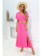 Dlouhé šaty s ozdobným páskem světle růžové