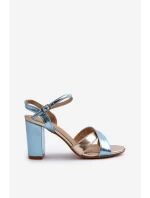 Eko Kožené Sandály Na Podpatku Modro-Zlaté Abilica