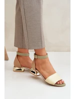 Kožené sandály na zlatém podpatku béžové Laura Messi 2143